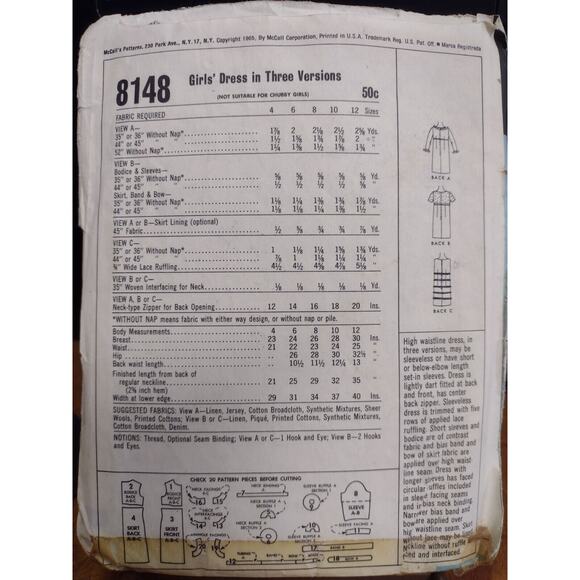 Vintage McCall's Pattern 8148 Girls' Dress in Three Versions (1965) - Picture 2 of 2